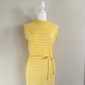 60s/70s Vintage Style Yellow-White Striped Summer Dress